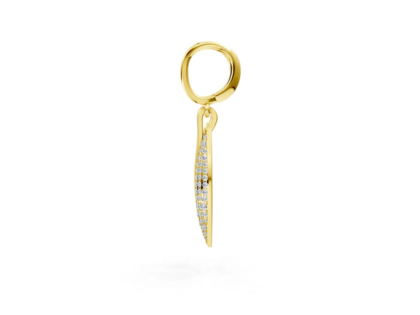 Yellow gold Round Diamond Pavé Leaf Huggie Drop Earrings