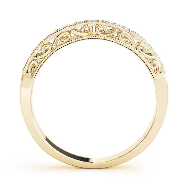 Yellow gold Round Diamond Pavé Milgrain White Gold Eternity Band 1