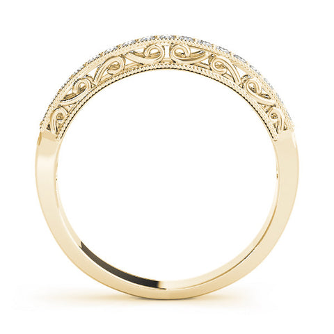 Yellow gold Round Diamond Pavé Milgrain White Gold Eternity Band 1