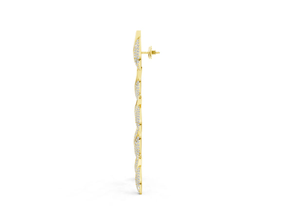 Yellow gold Round Diamond Pavé Olive Branch Drop Earrings