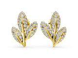 Yellow gold Round Diamond Pavé Olive Branch Stud Earrings
