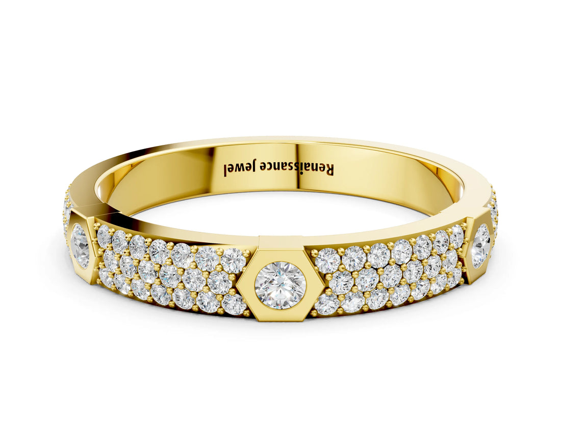 Yellow gold Round Diamond Pavé Promise Ring with Round Diamond Accents