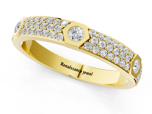 Yellow gold Round Diamond Pavé Promise Ring with Round Diamond Accents