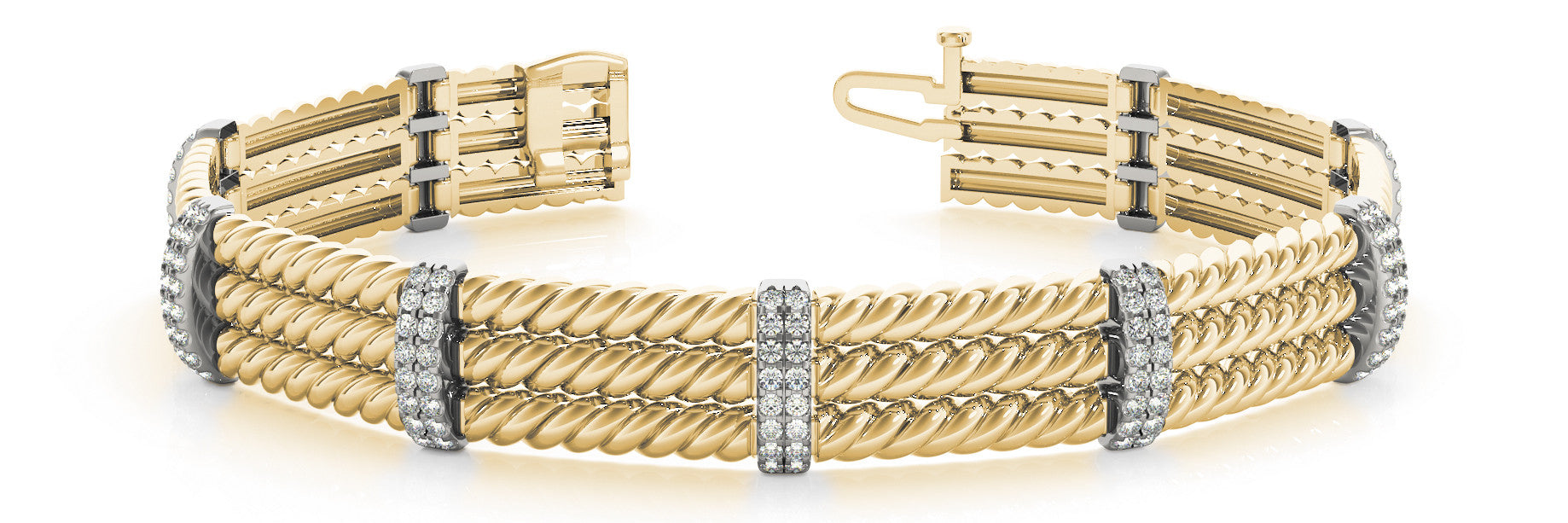 Yellow gold Round Diamond Pavé Rope Bracelet with Box Clasp