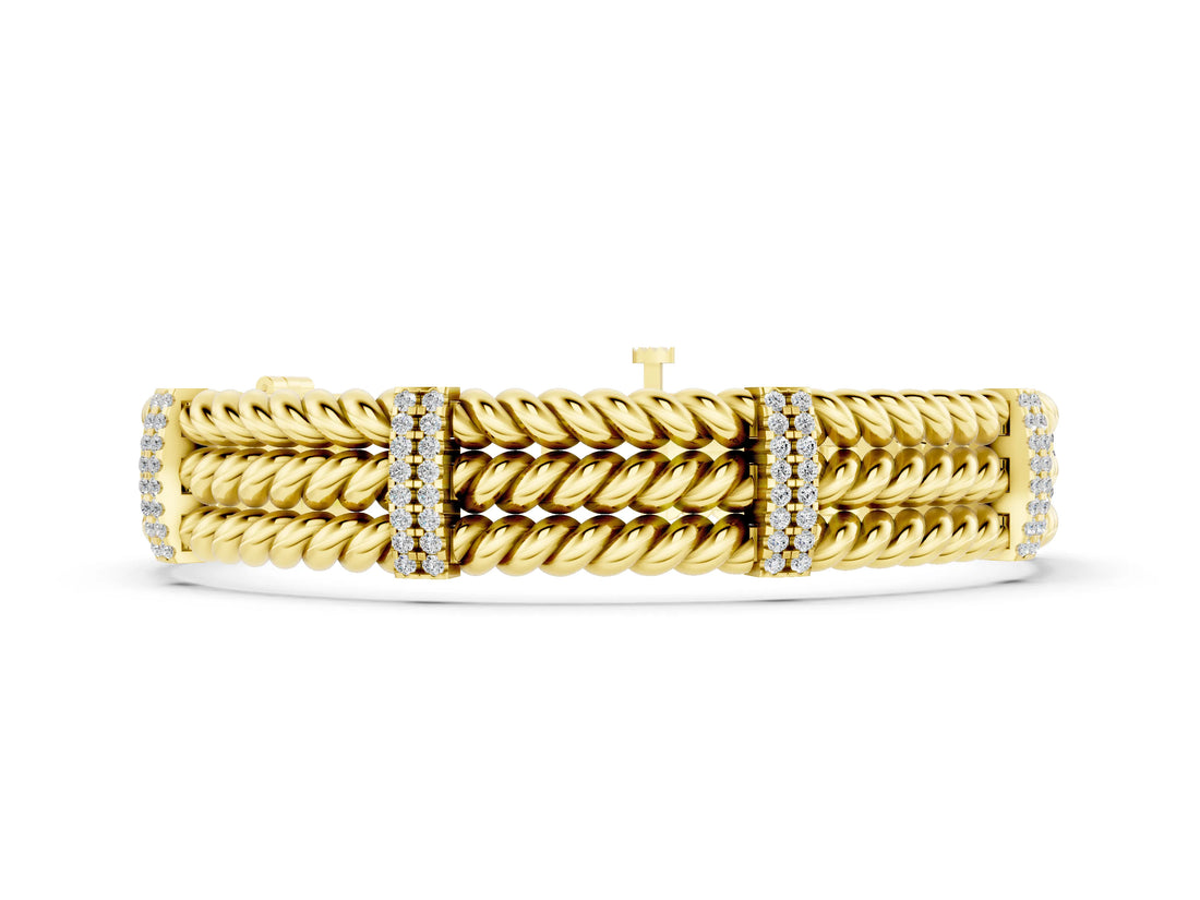 Yellow gold Round Diamond Pavé Rope Bracelet with Box Clasp_2