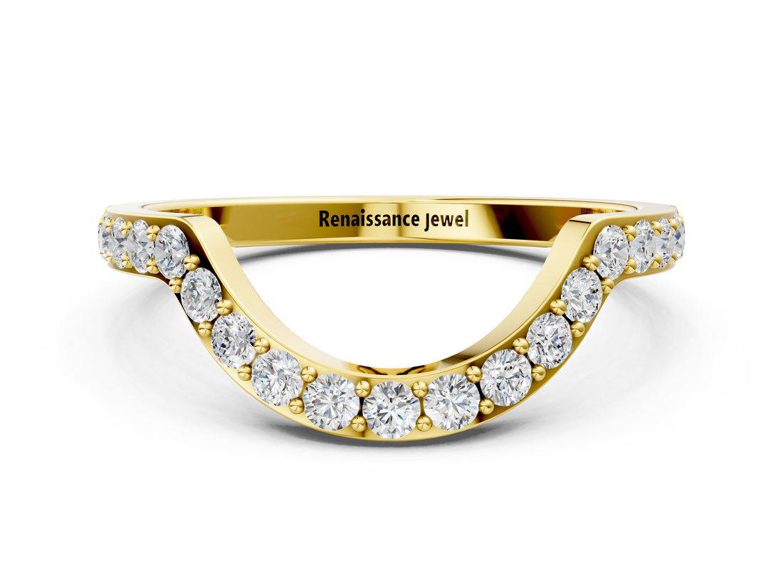 Yellow gold Round Diamond Pavé Set Curved Band with U-Prong Setting_4