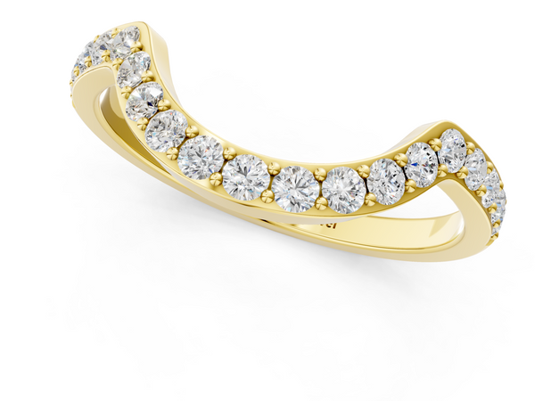 Yellow gold Round Diamond Pavé Set Curved Band with U-Prong Setting