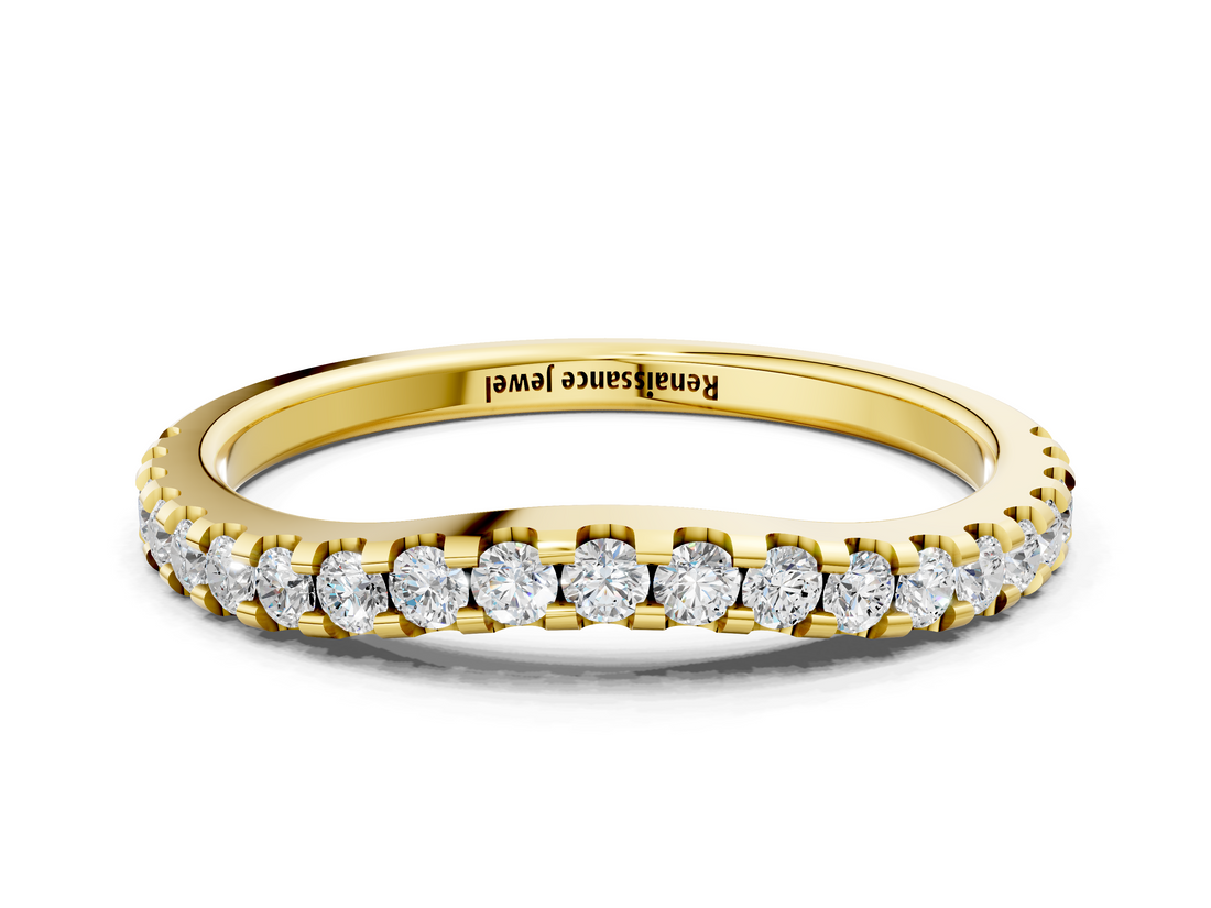 Yellow gold Round Diamond Pavé Set Curved Wedding Band_146