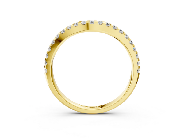 10K Yellow Gold Round Diamond Pavé Curved Wedding Band