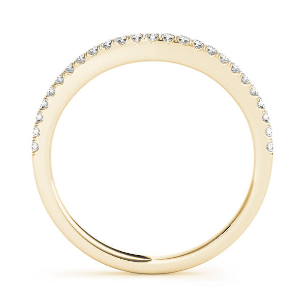 Yellow gold Round Diamond Pavé Set Curved White Gold Band 1