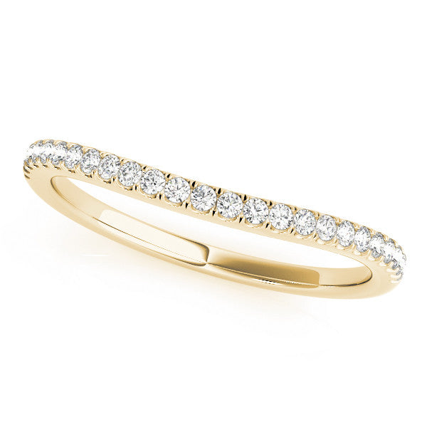 Yellow gold Round Diamond Pavé Set Curved White Gold Band