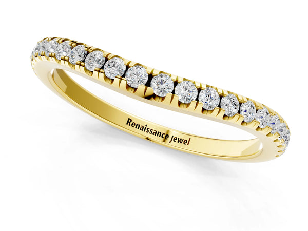 Yellow gold Round Diamond Pavé Set Curved White Gold Band