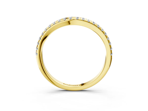 Yellow gold Round Diamond Pavé Set Curved White Gold Band