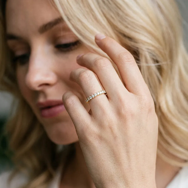 Yellow gold Round Diamond Pavé Set Eternity Band with Micro Prong Setting