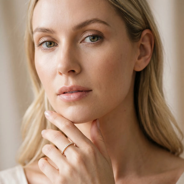 Yellow gold Round Diamond Pavé Set Thin Band