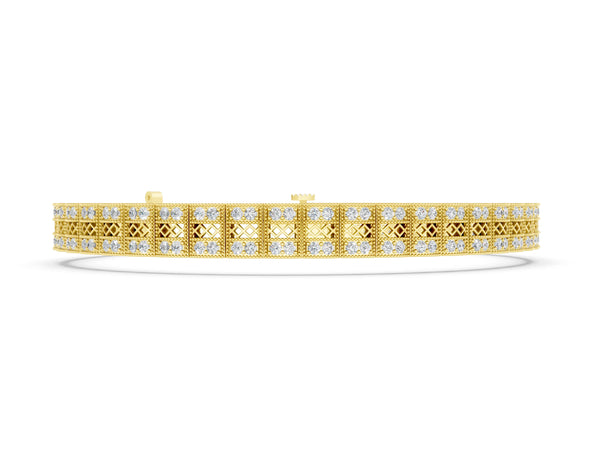 Yellow gold Round Diamond Pavé Tennis Bracelet with Box Clasp