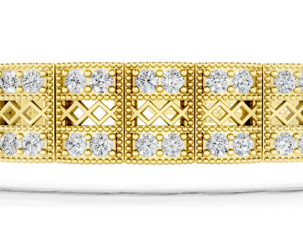Yellow gold Round Diamond Pavé Tennis Bracelet with Box Clasp