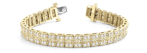 Yellow gold Round Diamond Pavé Tennis Bracelet with Box Clasp