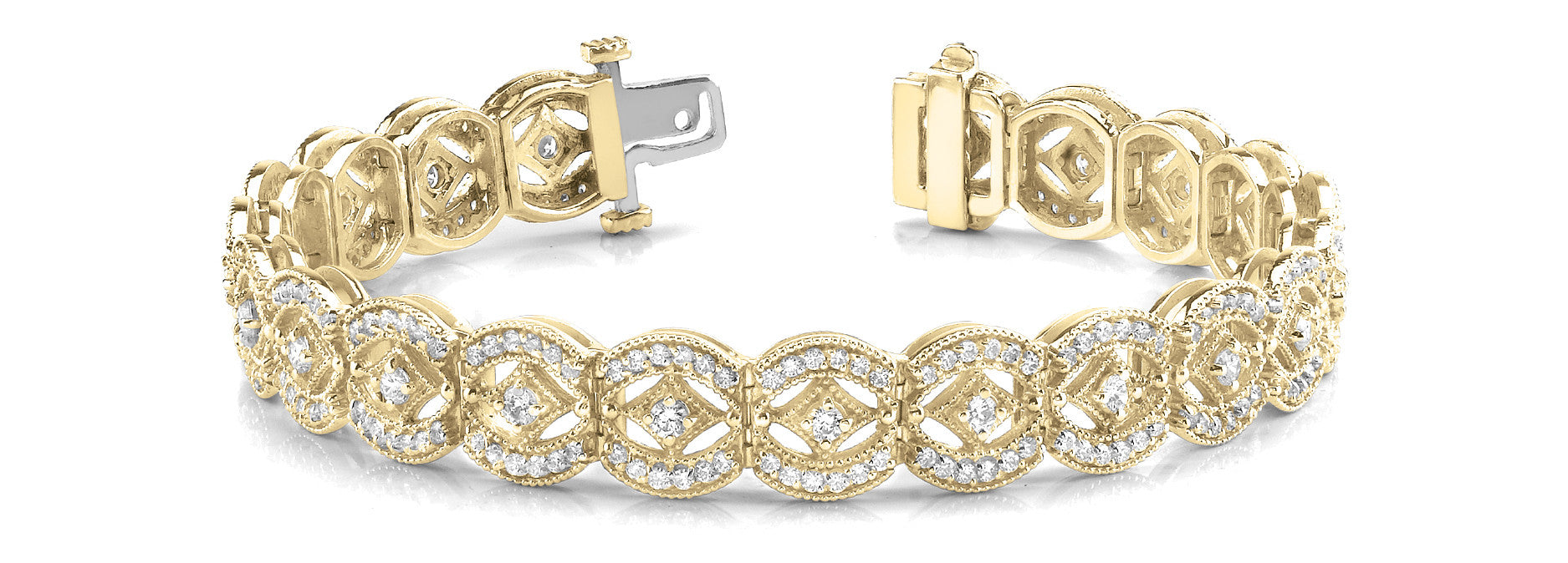 Yellow gold Round Diamond Pavé Tennis Bracelet with Milgrain Detailing