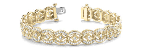 Yellow gold Round Diamond Pavé Tennis Bracelet with Milgrain Detailing