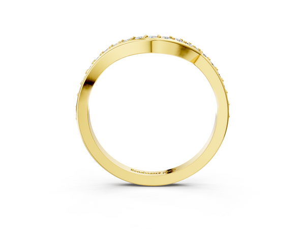 Yellow gold Round Diamond Pavé Twist Band with Shared Prong Setting