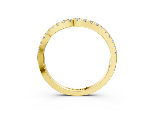 Yellow gold Round Diamond Pavé Twist Band with U-Prong Setting