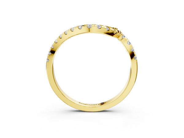 Yellow gold Round Diamond Pavé V-Shaped Contour Band with Shared Prong Setting