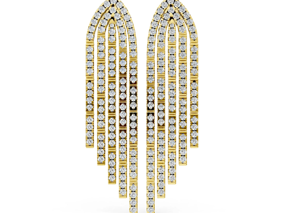 Yellow gold Round Diamond Pavé Waterfall Drop Earrings