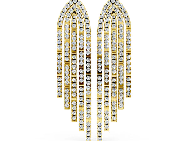 Yellow gold Round Diamond Pavé Waterfall Drop Earrings