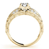 Yellow gold Round Diamond Pave Art Deco Split Shank Ring with Four-Prong Setting 2