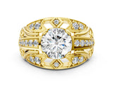 Yellow gold Round Diamond Pave Art Deco Split Shank Ring with Four-Prong Setting_18
