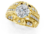 Yellow gold Round Diamond Pave Art Deco Split Shank Ring with Four-Prong Setting_19
