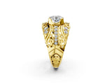 Yellow gold Round Diamond Pave Art Deco Split Shank Ring with Four-Prong Setting_20