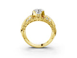 Yellow gold Round Diamond Pave Art Deco Split Shank Ring with Four-Prong Setting_21