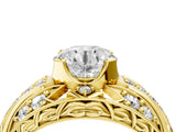 Yellow gold Round Diamond Pave Art Deco Split Shank Ring with Four-Prong Setting_22