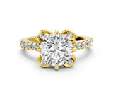 Yellow gold Round Diamond Pave Band with Floral Prong Setting_36