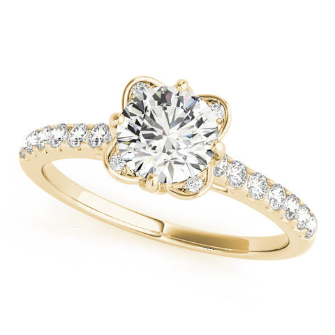 Yellow gold Round Diamond Pave Band with Floral Prong Setting
