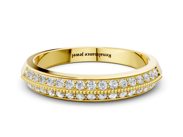 Yellow gold Round Diamond Pave Eternity Band with Milgrain Edging
