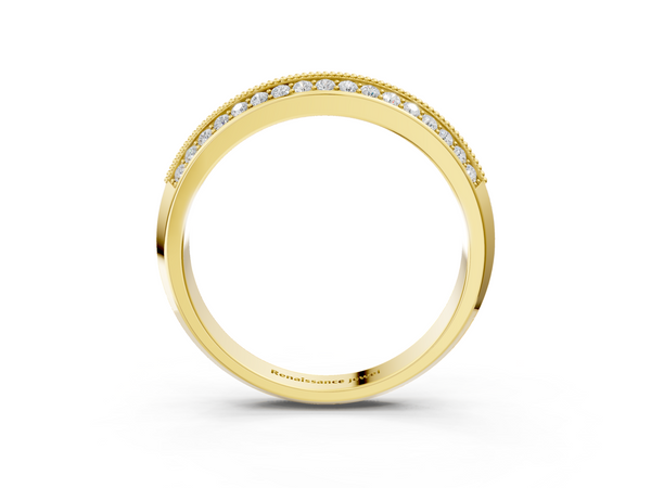 Yellow gold Round Diamond Pave Eternity Band with Milgrain Edging