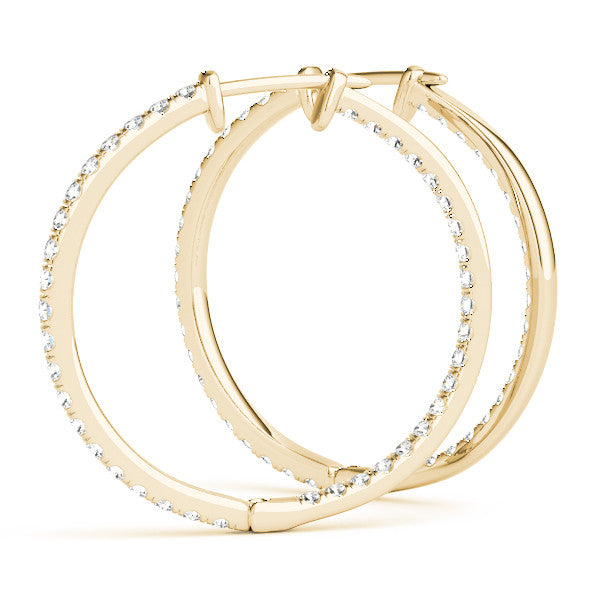 Yellow gold Round Diamond Pave Hoop Earrings with Channel Setting 1