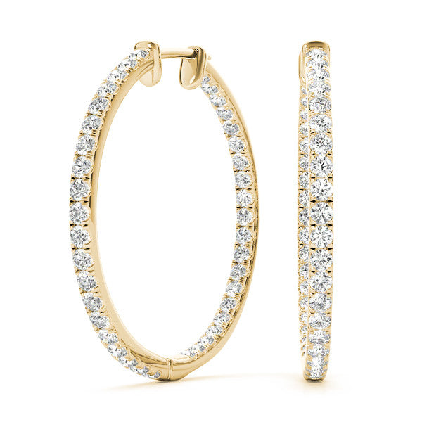 Yellow gold Round Diamond Pave Hoop Earrings with Channel Setting