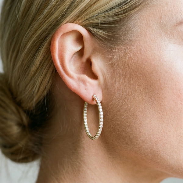 Yellow gold Round Diamond Pave Hoop Earrings with Channel Setting