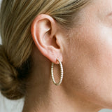 10K Yellow Gold 3.58 Carat E VS Round Diamond Pave Hoop Earrings with Channel Setting