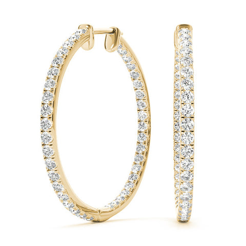 Yellow gold Round Diamond Pave Hoop Earrings with Channel Setting