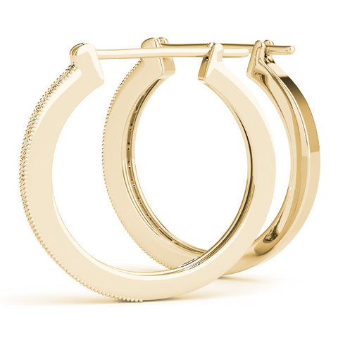 Yellow gold Round Diamond Pave Hoop Earrings with Milgrain Edge 1