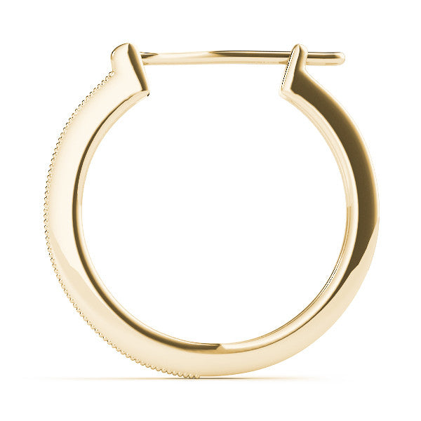 Yellow gold Round Diamond Pave Hoop Earrings with Milgrain Edge 2