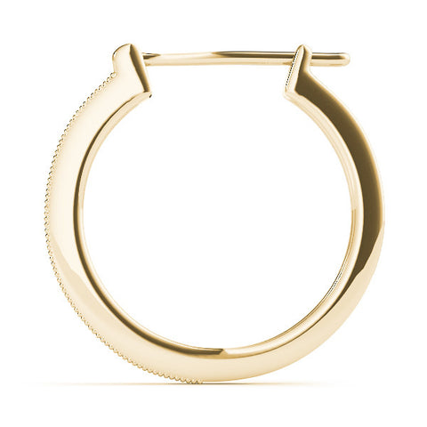 Yellow gold Round Diamond Pave Hoop Earrings with Milgrain Edge 2