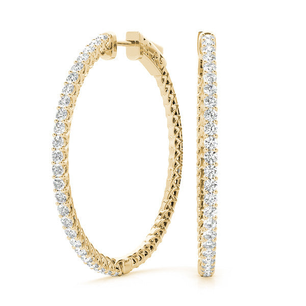 Yellow gold Round Diamond Pave Hoop Earrings with Prong Setting