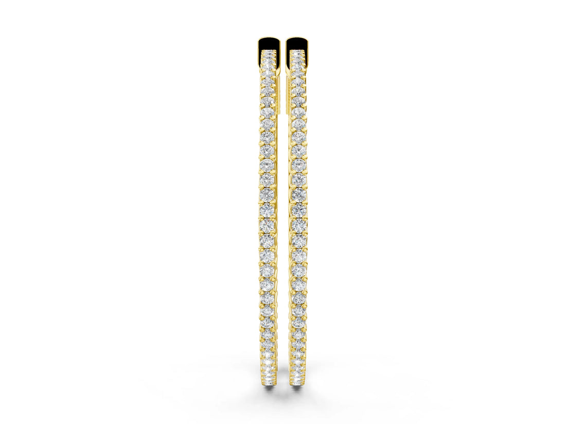 Yellow gold Round Diamond Pave Hoop Earrings with Prong Setting_7