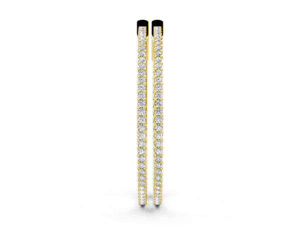 Yellow gold Round Diamond Pave Hoop Earrings with Prong Setting